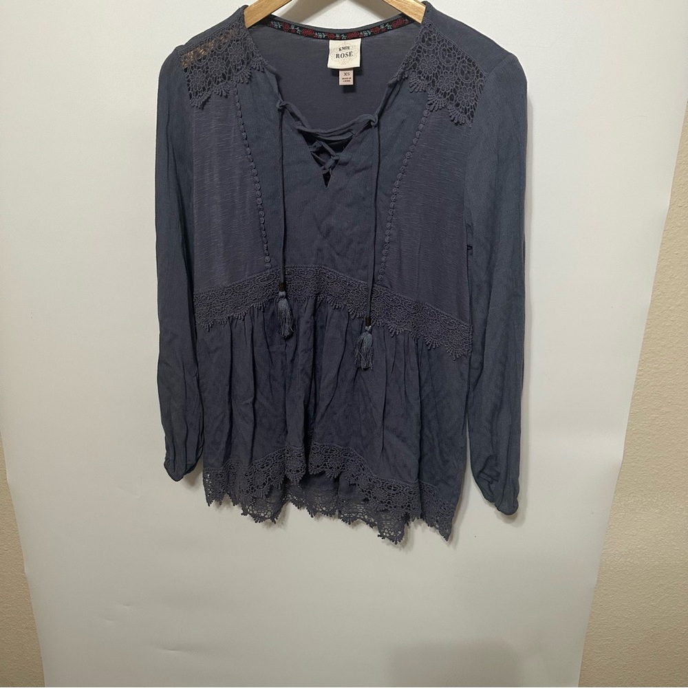 Knox Rose Women's Dark Blue Lace-Up Blouse